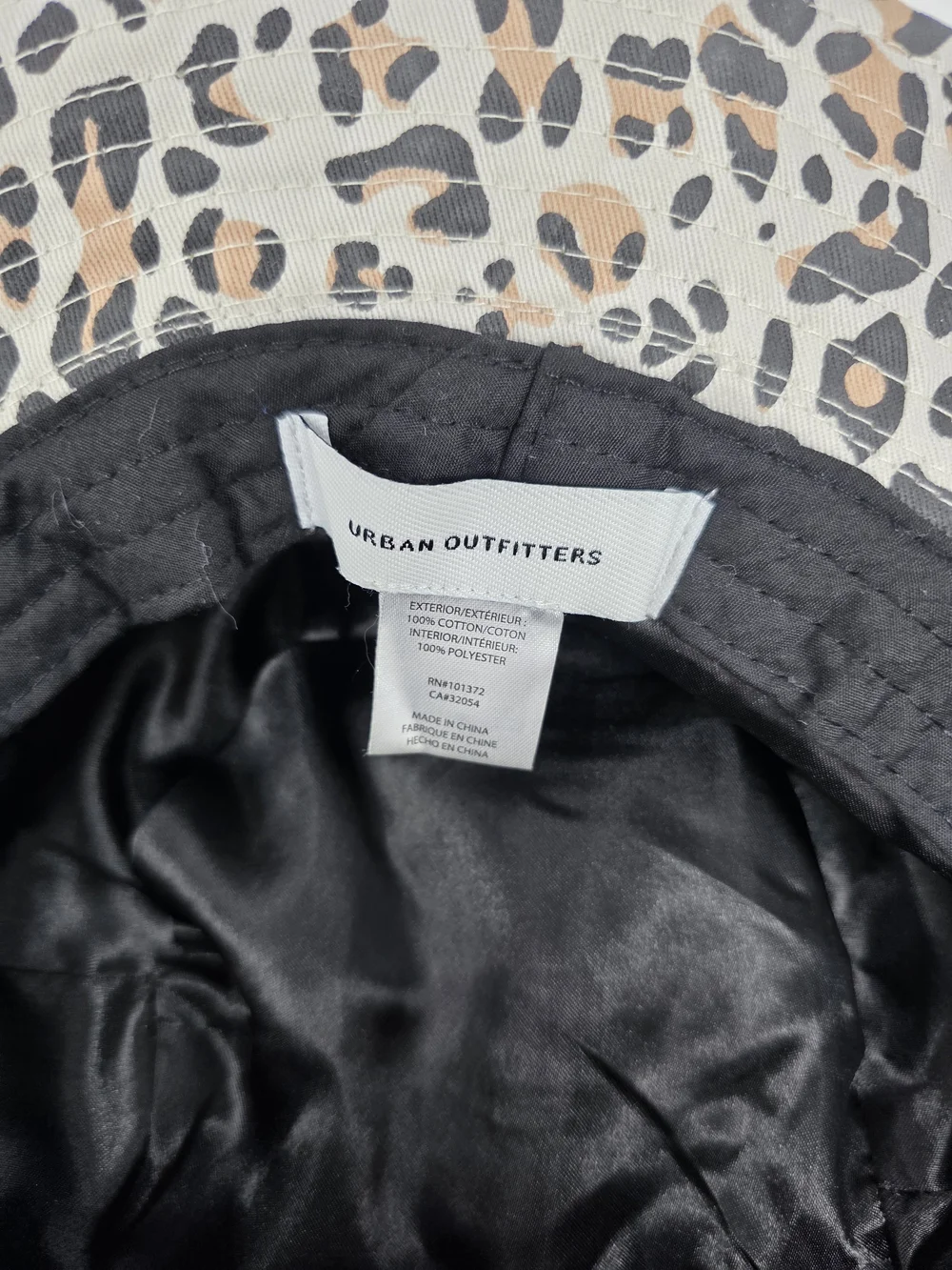 Urban Outfitters Leopard Print Bucket Hat Satin Lined Cotton Animal Print Tan